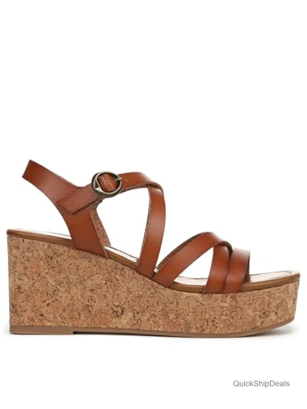 Faux-leather Cork Wedge Open Toe Sandal with Buckle